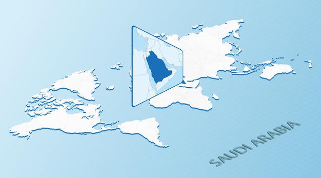 World Map in isometric style with detailed map of Saudi Arabia Light blue Saudi Arabia map with abstract World Map