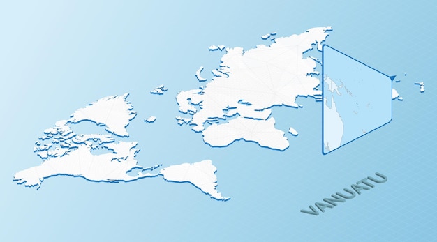 Mappa del mondo in stile isometrico con mappa dettagliata di vanuatu mappa vanuatu azzurra con mappa del mondo astratta