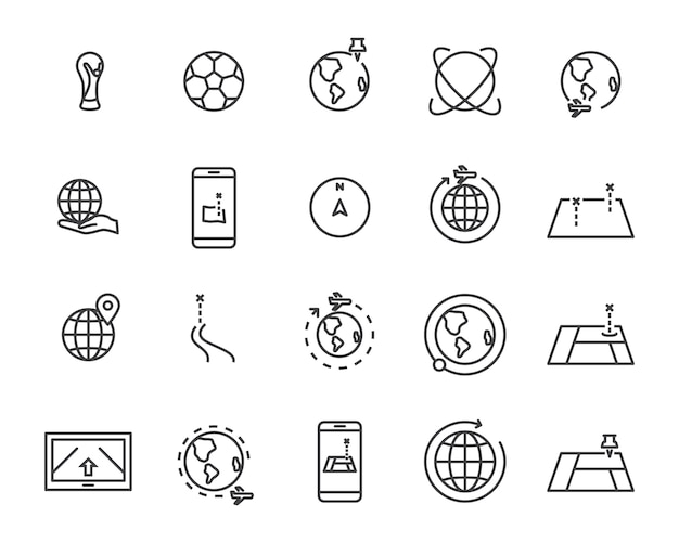 World map line icon set