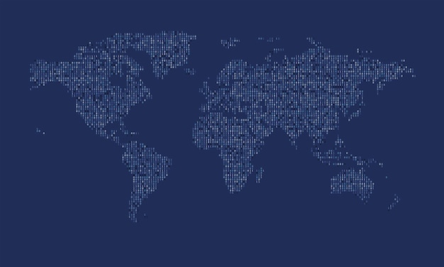 Vector world map made from binary data code