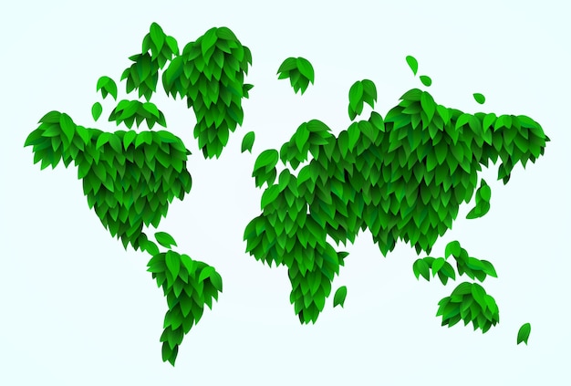 World map made of leaves or grass environment and ecological concept