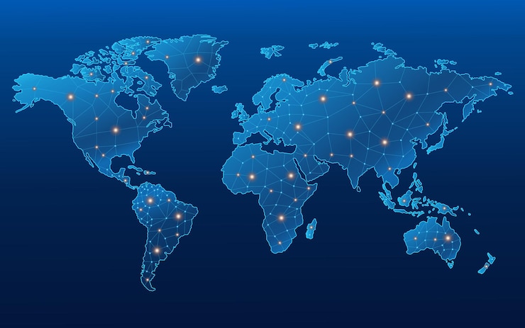 Vector world map and networks 3d illustration and concept of international logistics of international business and transactions