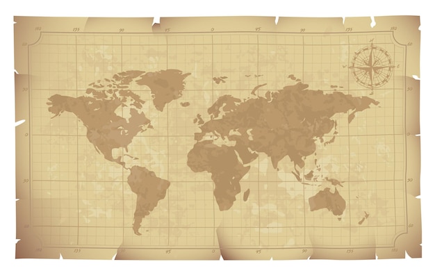 Vector world map on old paper illustration