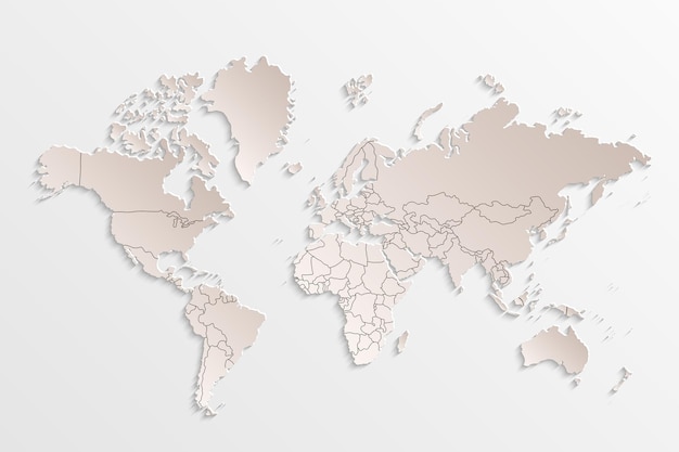 世界地図紙灰色の背景に世界の政治地図