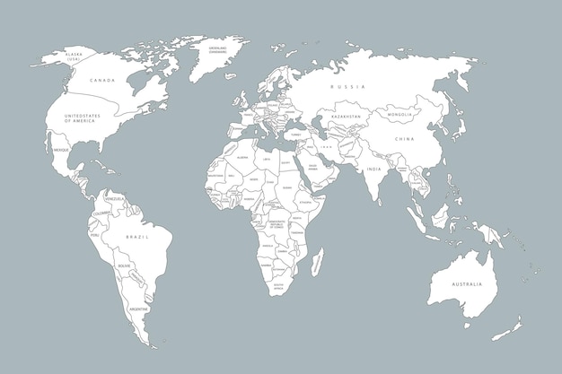 世界地図紙灰色の背景に世界の政治地図