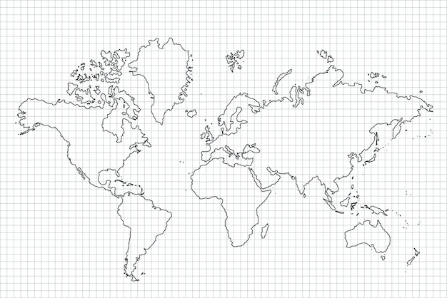 世界地図紙灰色の背景に世界の政治地図