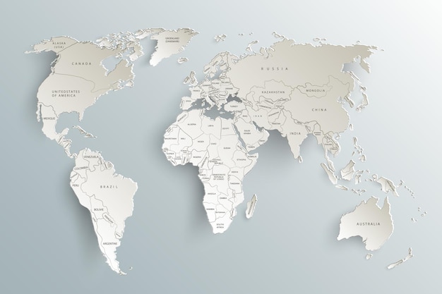 World map paper Political map of the world on a gray background