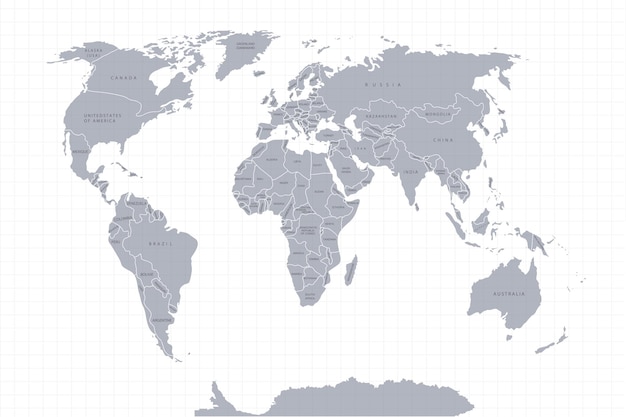 世界地図紙灰色の背景に世界の政治地図