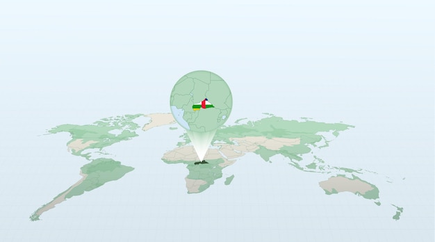 中央アフリカ共和国の国旗と詳細な地図で国中央アフリカ共和国の位置を示す遠近法での世界地図