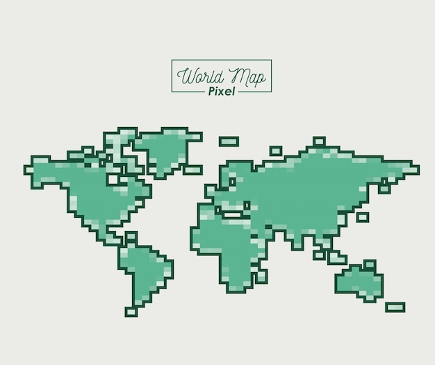 Vector world map pixel in green color silhouette