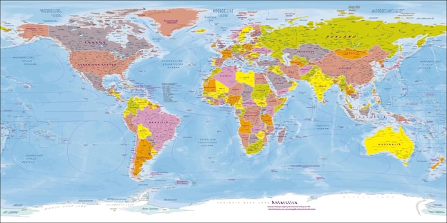 Vettore mappa del mondo politica linguaggio olandese proiezione equirettangolare