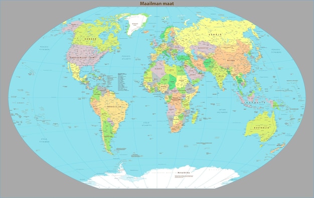 World Map Political Finnish Language Version WinkelTripel projection