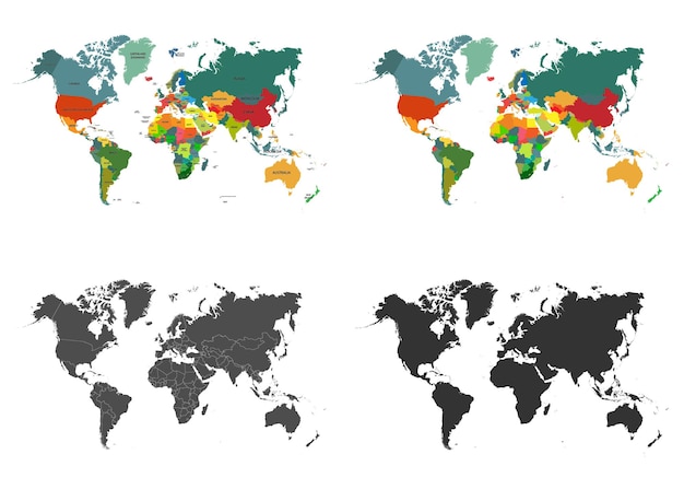 Набор карт мира, изолированные на белом фоне векторные иллюстрации