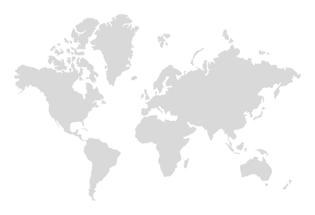세계 지도 실루엣입니다. 평면 스타일의 디지털 간단한 회색 지도입니다. 벡터 현실적인 그림 지구 흰색 배경에 고립
