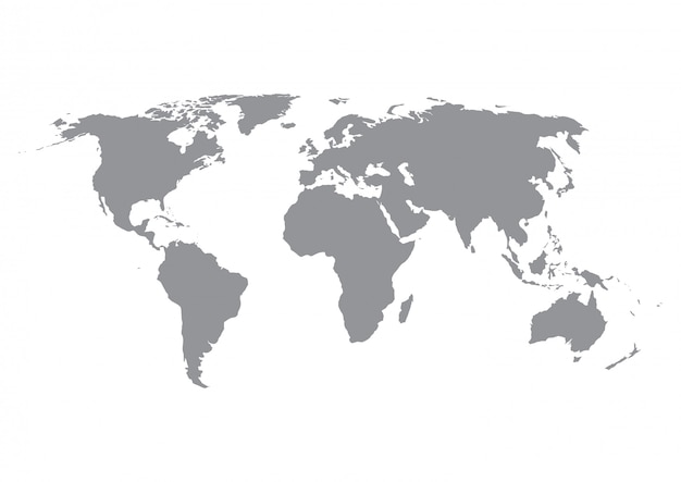 World map silhouette in grey isolated on white.