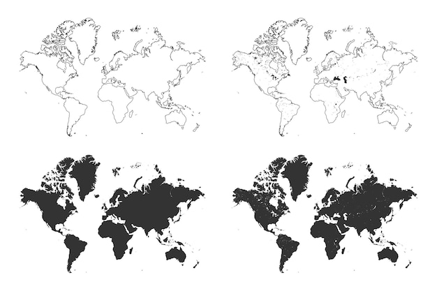 Силуэт карты мира на белом фоне с другим стилем