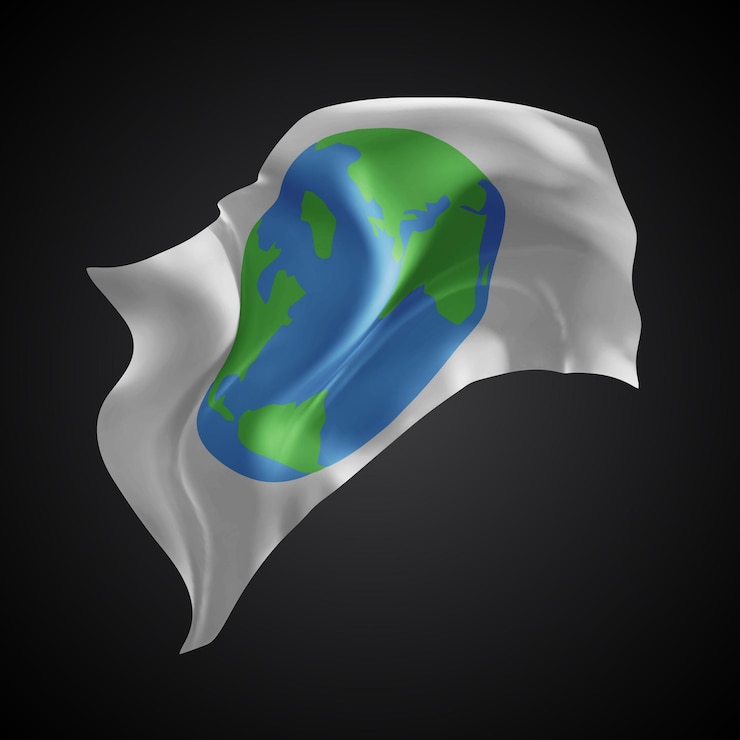 Vector world map vector 3d flag with waves on a black background