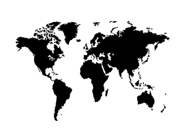 Illustrazione vettoriale della mappa del mondo modello di mappa del mondo con i continenti nord e sud america europa e asia africa e australia icona della linea nera vettoriale su sfondo bianco