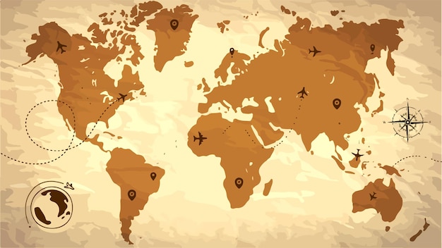 右を指している矢印が付いた世界地図