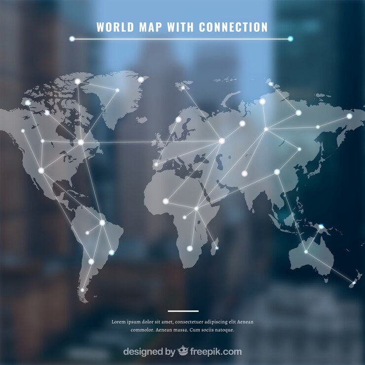 Vector world map with conection and blue background