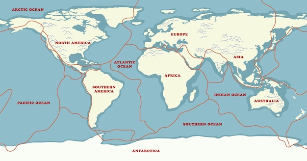 Vettore mappa del mondo con i nomi dei continenti