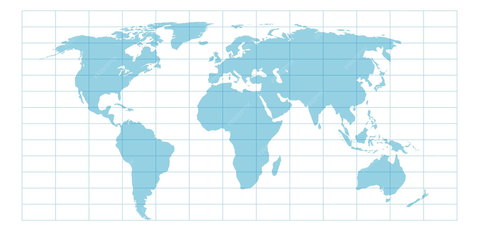 World Map Grid Lines Premium Vector | World Map With Coordinate Grid Geographical Globe  Projection