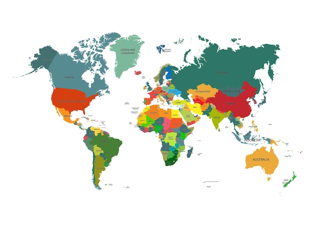 Vettore mappa del mondo con i nomi dei paesi