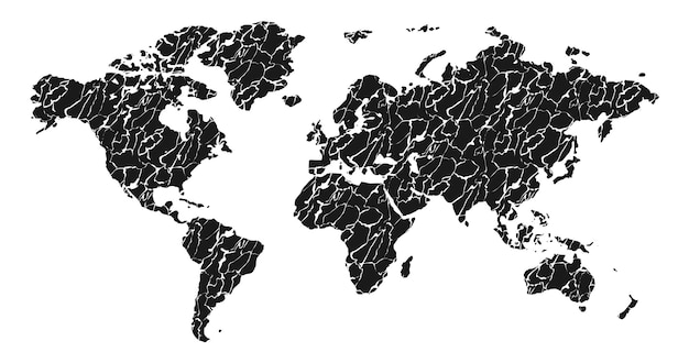 白い背景で隔離のクラック効果フラットスタイルベクトルイラストと世界地図