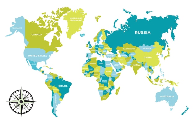 Mappa del mondo con colori diversi di sei continenti divisi