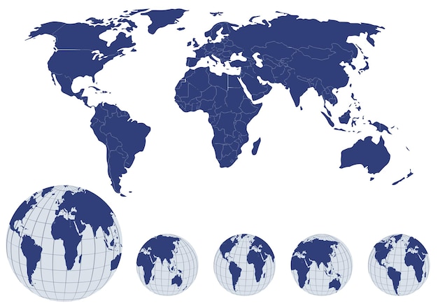 Vector world map with earth globes