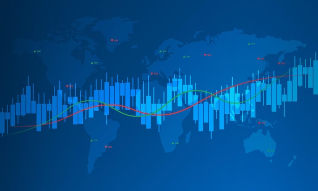 青の背景に財務データのグラフを持つ世界地図