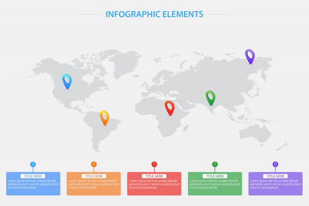 Vector world map with location pointers