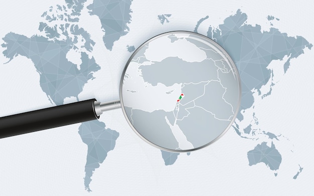 World map with a magnifying glass pointing at Lebanon Map of Lebanon with the flag in the loop