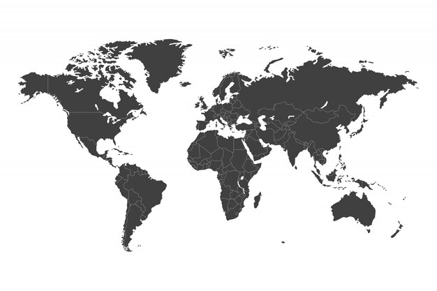 黒いテンプレートで選択した国の世界地図