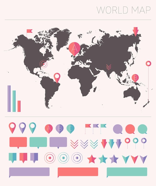 정보 그래픽 요소, 평면 유행 벡터 일러스트 레이 션의 집합이 있는 세계 지도