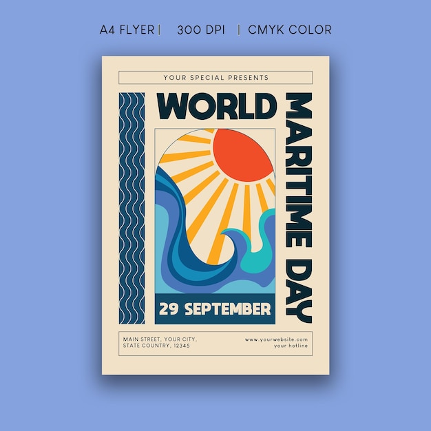 Vettore flyer della giornata marittima mondiale