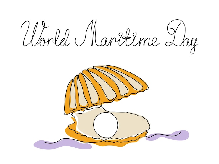Vector world maritime day seashell continuous single line art hand drawing sketch