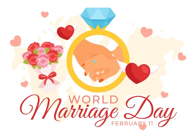 World Marriage Day Vector Illustration on February 12 with Ring of Love Symbol to Emphasize the Beauty and Loyalty of a Partner in Cartoon Background