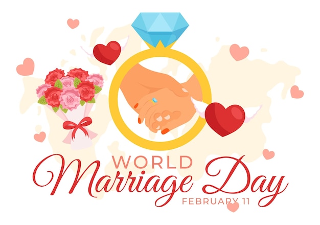 ベクトル 世界結婚日のベクトルイラスト 2月12日 愛の指輪のシンボルで 恋人の美しさと忠誠を強調する 漫画の背景