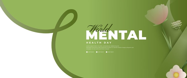 Vector world mental health day banner design with green ribbon elements