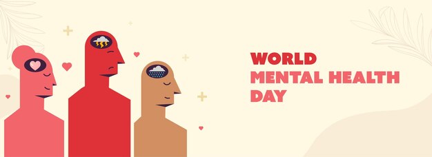 World mental health day banner of header design met cartoon mentaal mensen op beige achtergrond