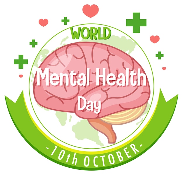 Всемирный день психического здоровья баннер или логотип, изолированные на белом фоне