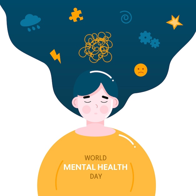 Vector world mental health day banner with girl