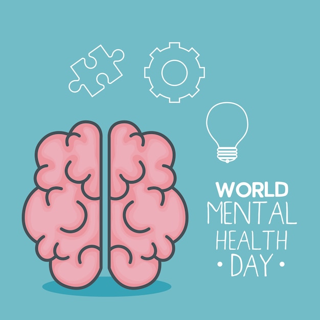 World mental health day card with brain