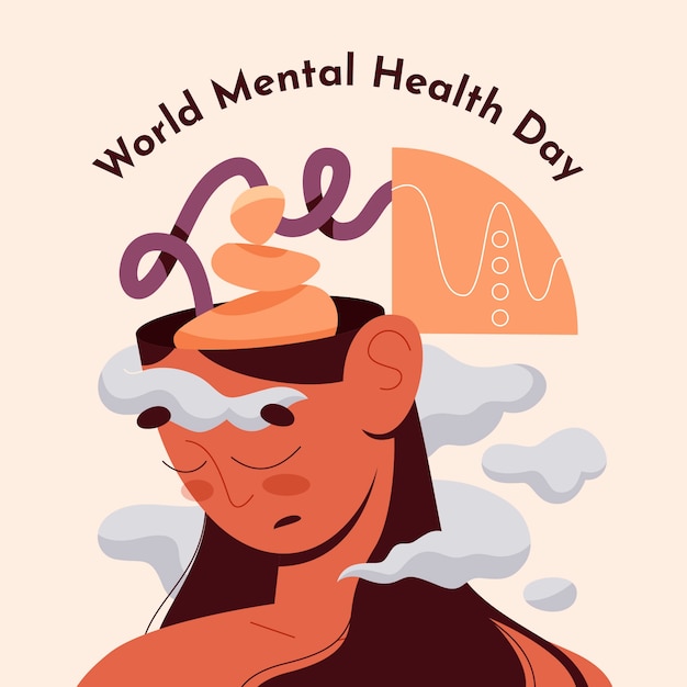 Vector world mental health day flat design illustration