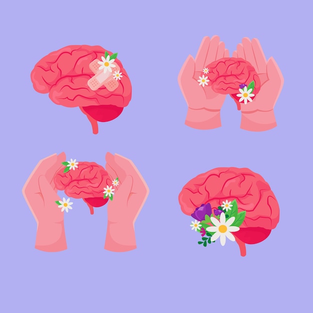 Vector world mental health day flat illustration element collections