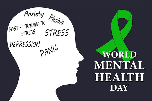 Всемирный день психического здоровья Психические расстройства головного мозга человека Векторные иллюстрации