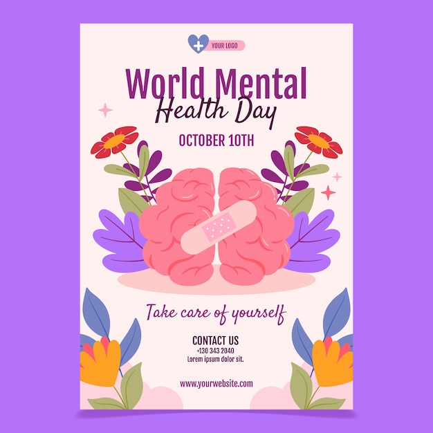 World mental health day poster in flat design