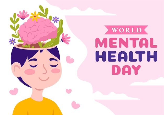 World Mental Health Day Vector Illustration on October 10 with Healthy Problem and Heart in Brain