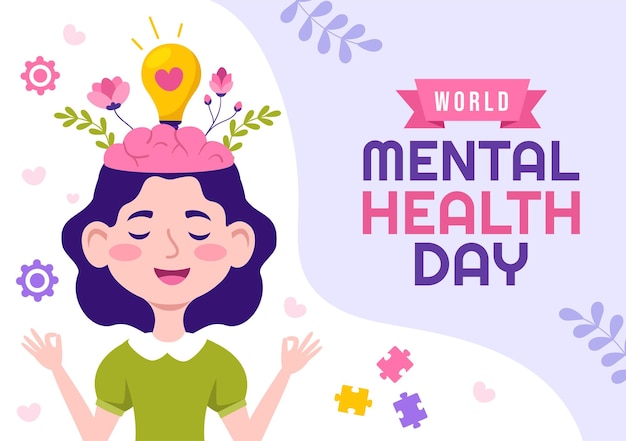 World Mental Health Day Vector Illustration on October 10 with Healthy Problem and Heart in Brain